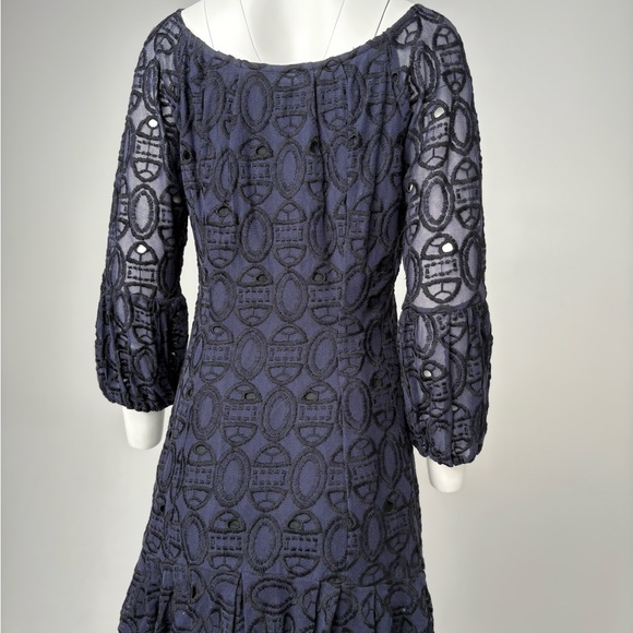 Chic Long Sleeve Navy Lace Dress - Picture 4 of 5